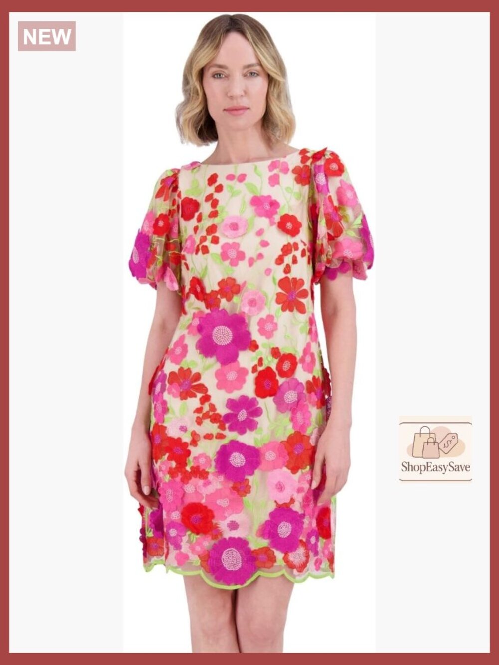 Floral Puff Sleeve Midi Dress Elegant Casual Chic A-Line Boat Neck